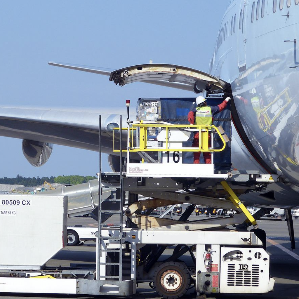 loading plane with crates