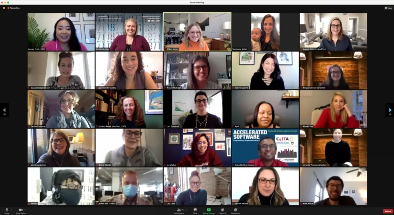 Women tech founders on a zoom call